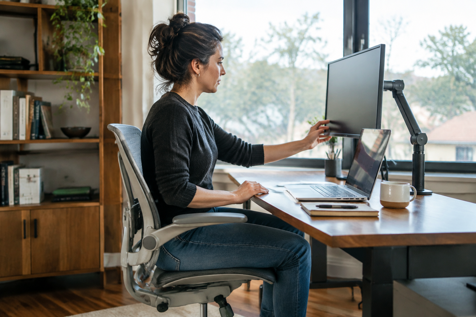 How to adjust a Humanscale Task chair for a laptop and external monitor setup